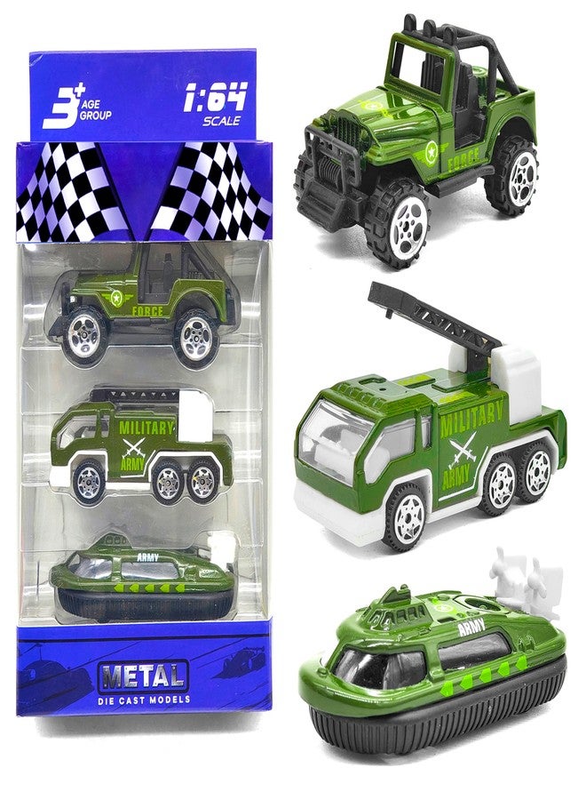 VGRASSP 1:64 Scale Mini Die Cast Alloy Metal Military Vehicle Toy Set for Kids - Free Wheels Pretend Play Army Toy Cars for Boys and Girls - Set of 3 - Image 1